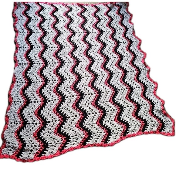 Handmade Other - Handmade Crocheted Afghan Blanket Granny Blanket Hot Pink,Black Glitter, White